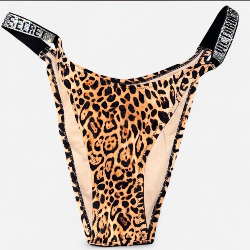 Victoria's Secret Beige Top with Leopard Trim and Pink Logo